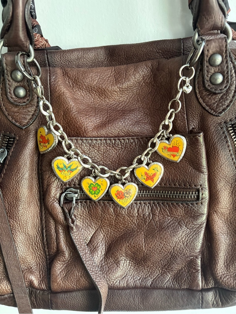 Brighton Vintage Heart Bracelet/ bag charm- silver tone